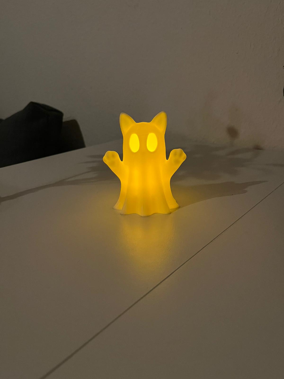 Geisterkatze mit LED-Teelicht 3D Gedruckt
