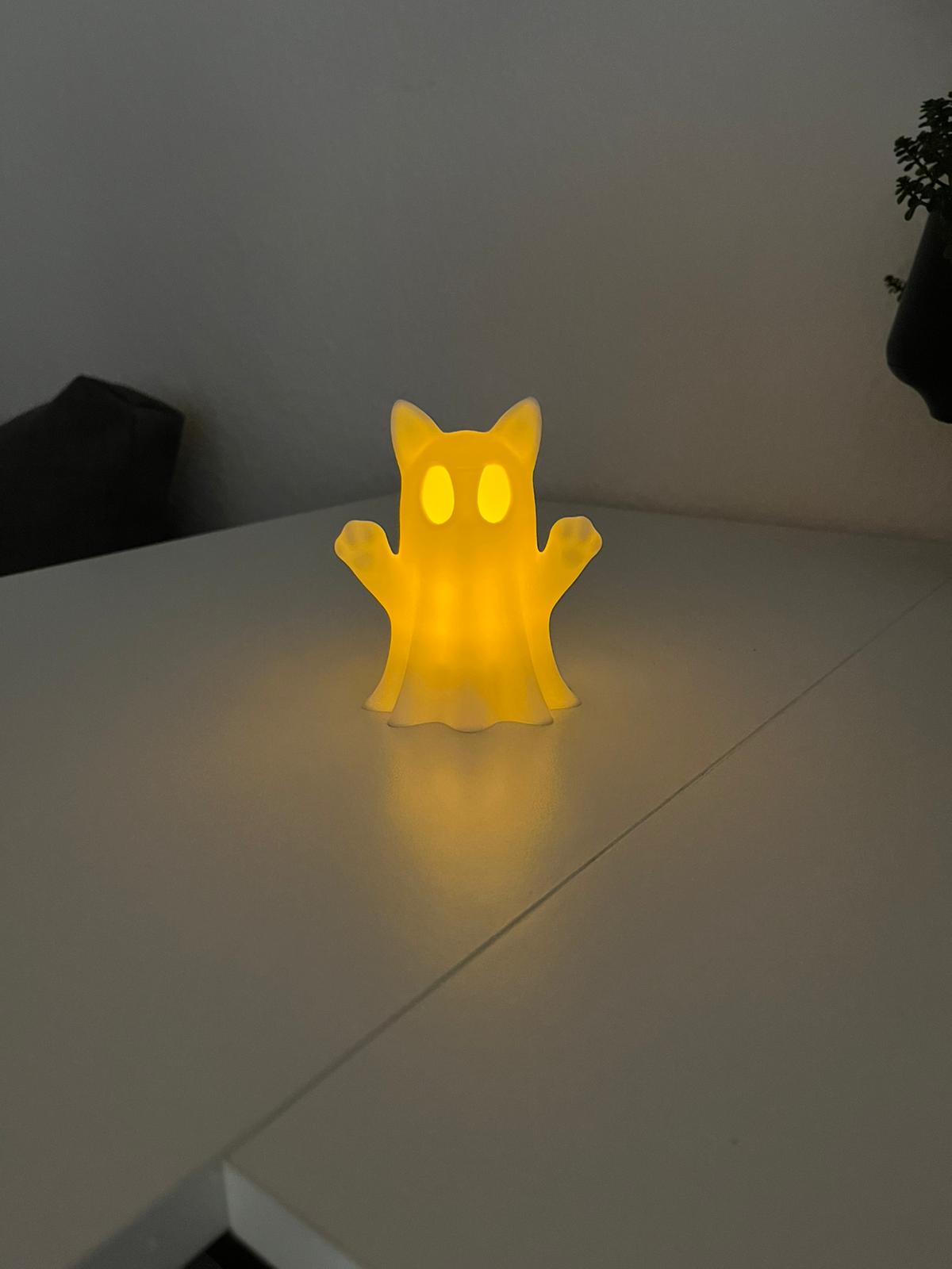 Geisterkatze mit LED-Teelicht 3D Gedruckt