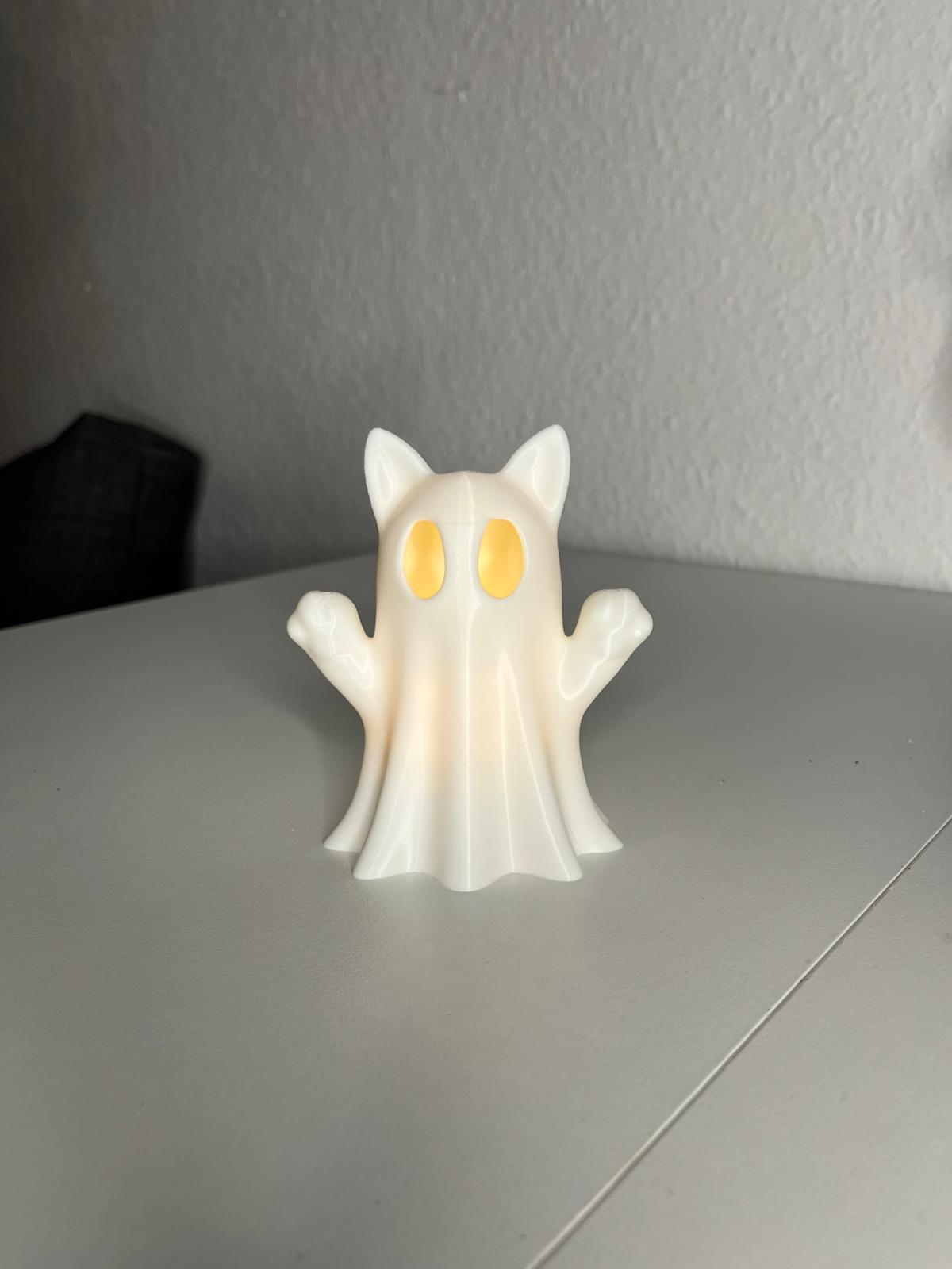 Geisterkatze mit LED-Teelicht 3D Gedruckt