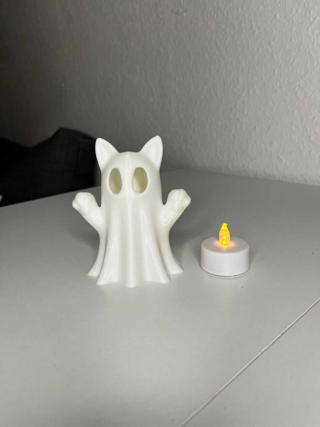 Geisterkatze mit LED-Teelicht 3D Gedruckt