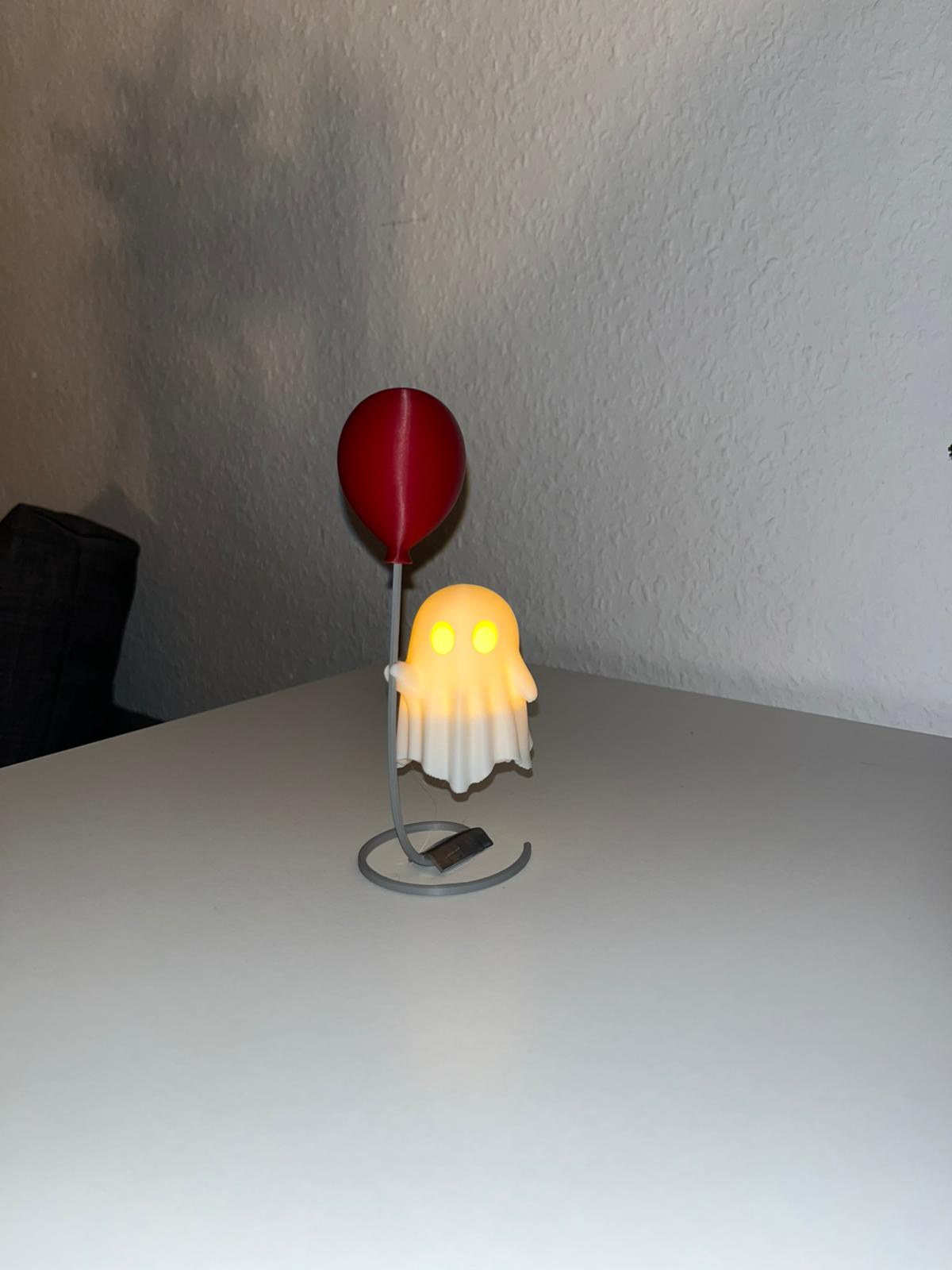 Geist mit Ballon – LED Dekofigur (3D-gedruckt, inkl. Bleigewicht & LED-Teelicht)