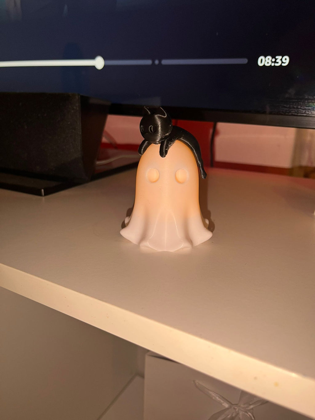 Leuchtender Geist mit schwarzer Katze – 3D-gedruckte Deko mit LED-Teelicht