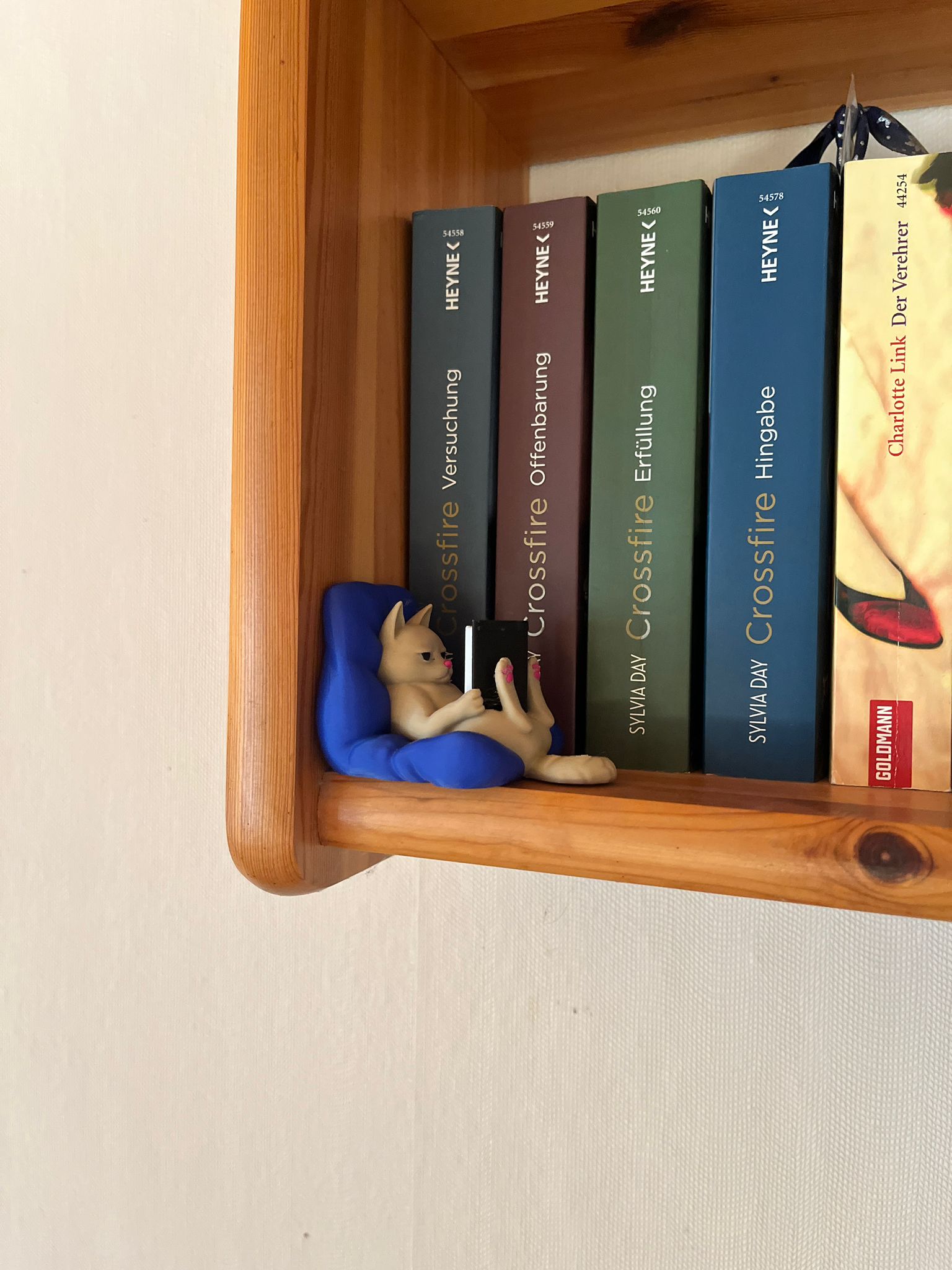 Bücherregal Katzen Deko 3D gedruckt – Lesende Katze im Kissen