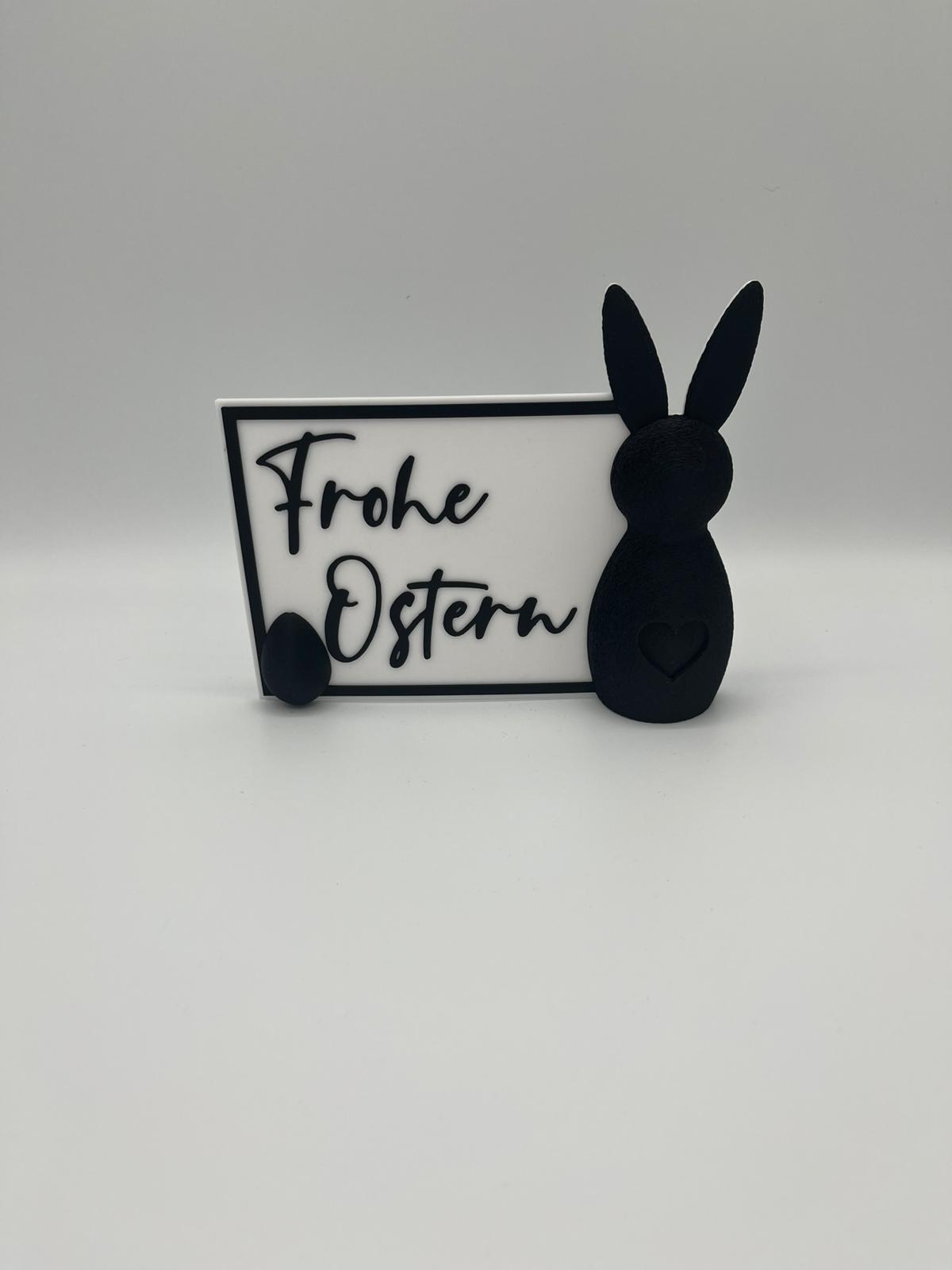 Frohe Ostern Schild mit Hase – Minimalistische Osterdeko | 3D gedruckte Frühlingsdeko | Modernes Ostern Deko Schild
