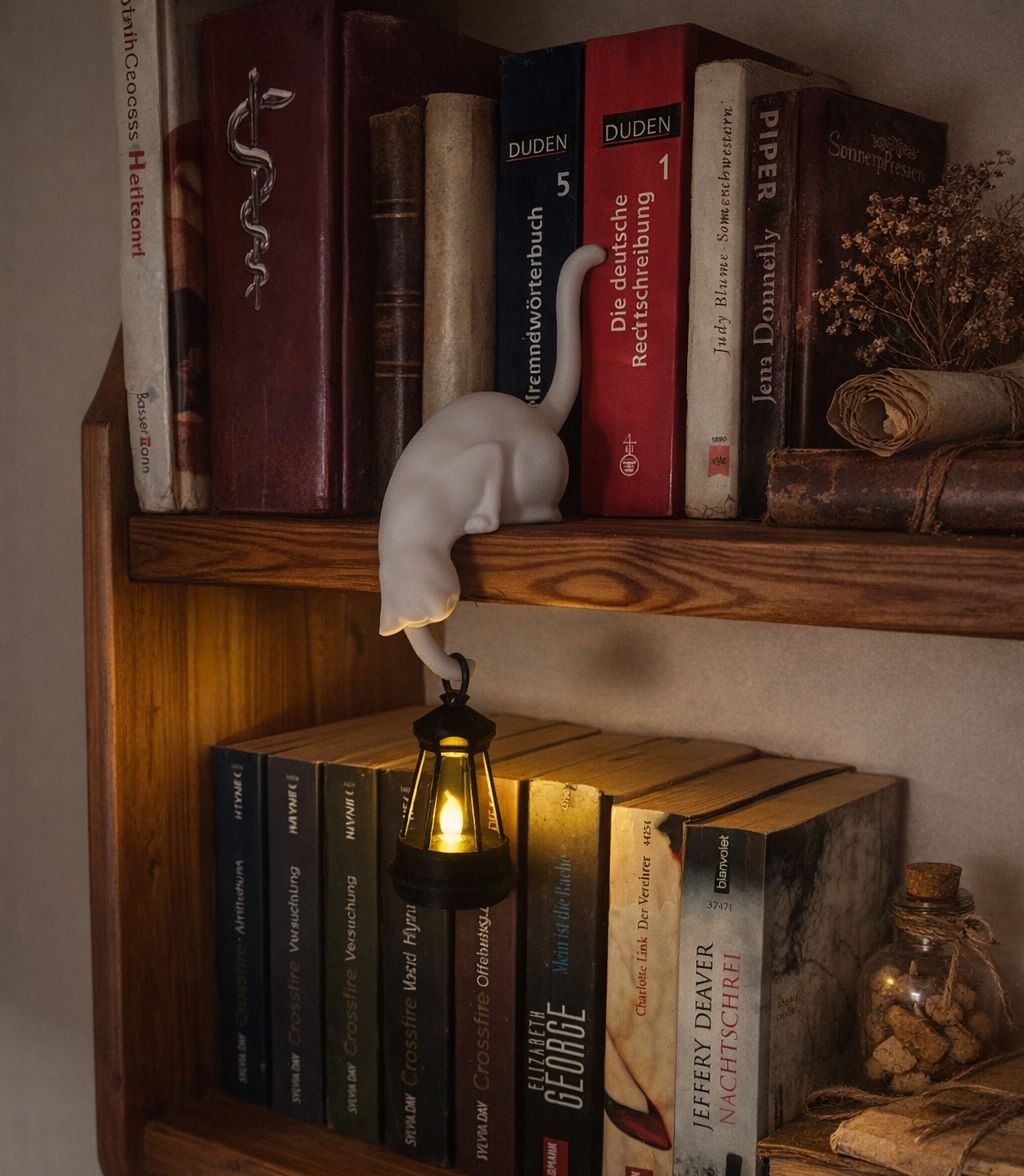 Katzen Lampe mit Laterne – 3D Gedruckt mit LED Licht