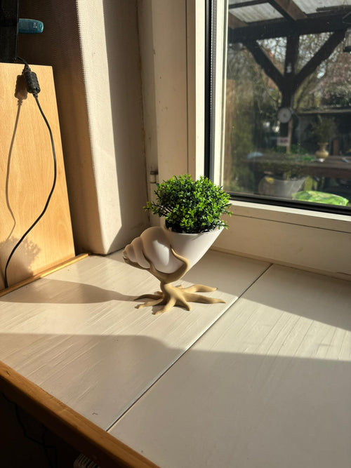 Bonsai mit Muschelpflanztopf – 3D gedruckt | Moderner Blumentopf mit Baum-Design