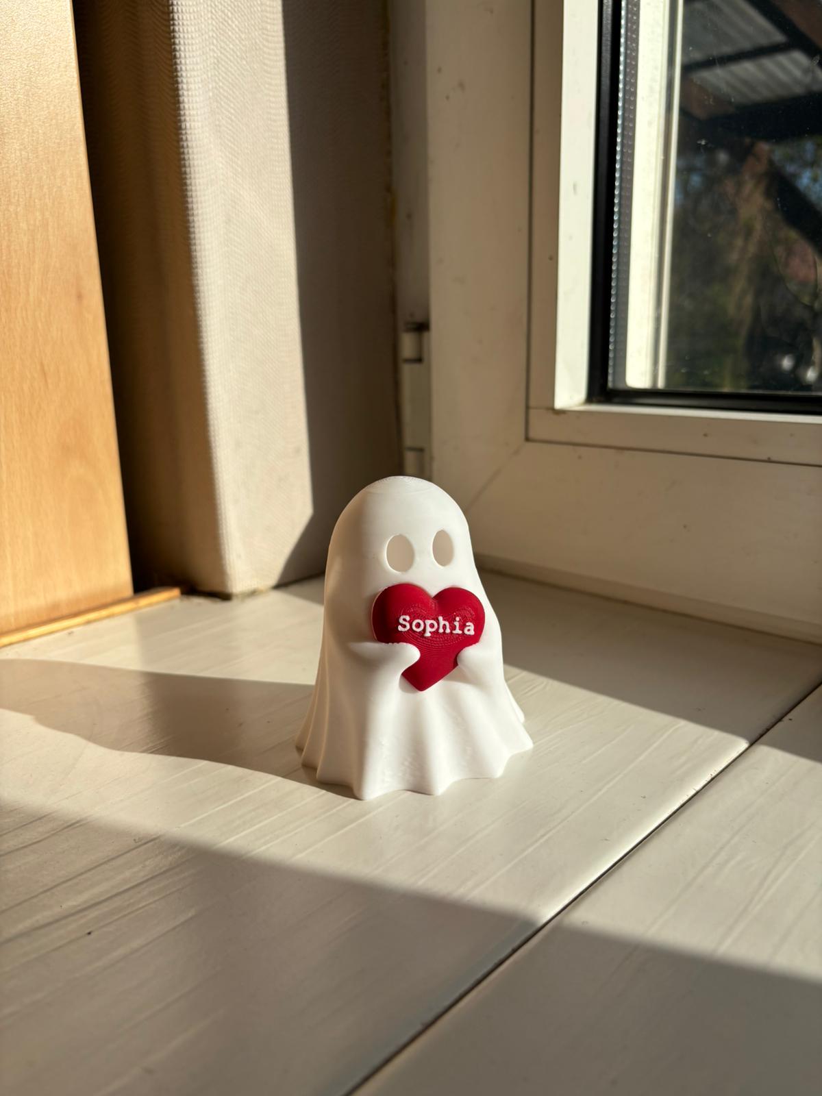 Personalisierbarer Geist mit Herz & LED-Teelicht – 3D gedruckte Deko mit Name