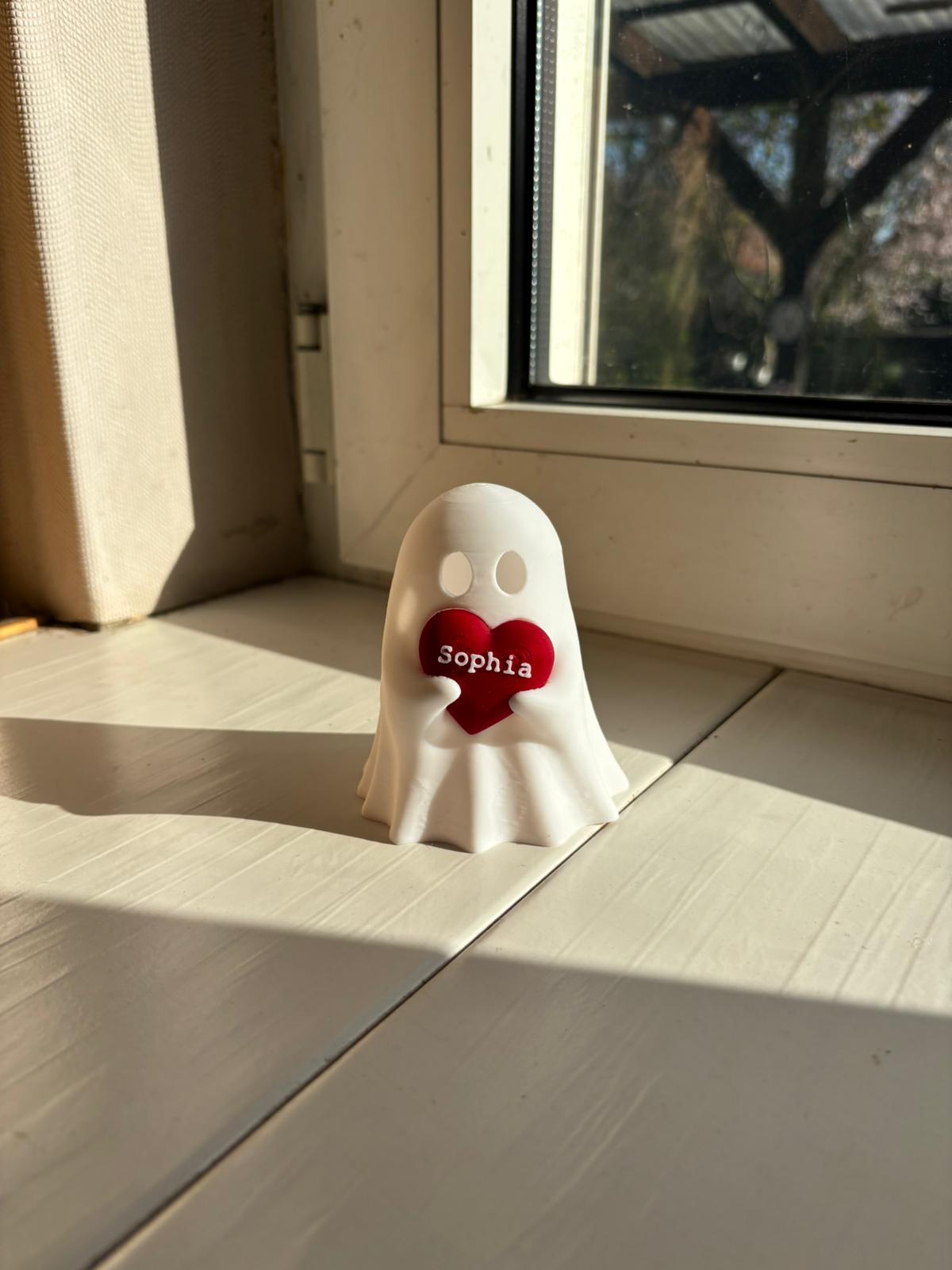 Personalisierbarer Geist mit Herz & LED-Teelicht – 3D gedruckte Deko mit Name