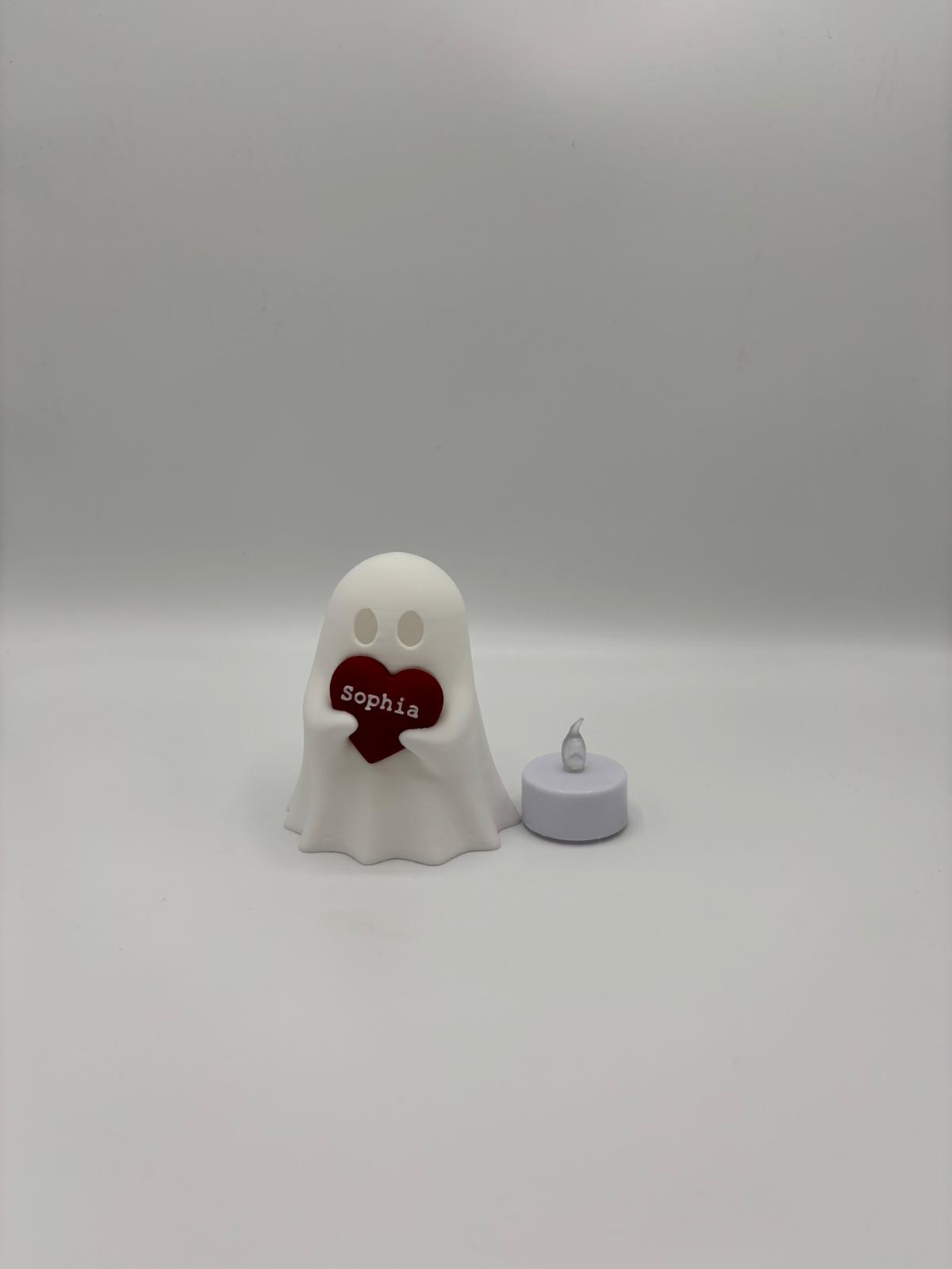Personalisierbarer Geist mit Herz & LED-Teelicht – 3D gedruckte Deko mit Name