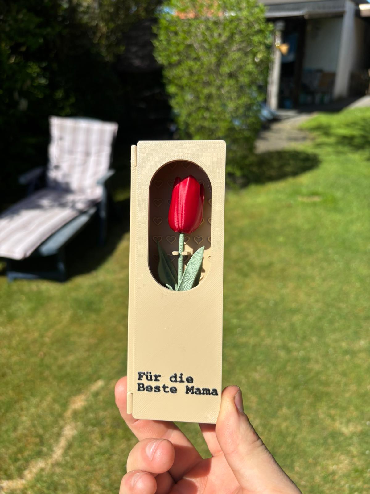 Personalisierte Blumenbox mit Tulpe oder Rose – mit Wunschtext