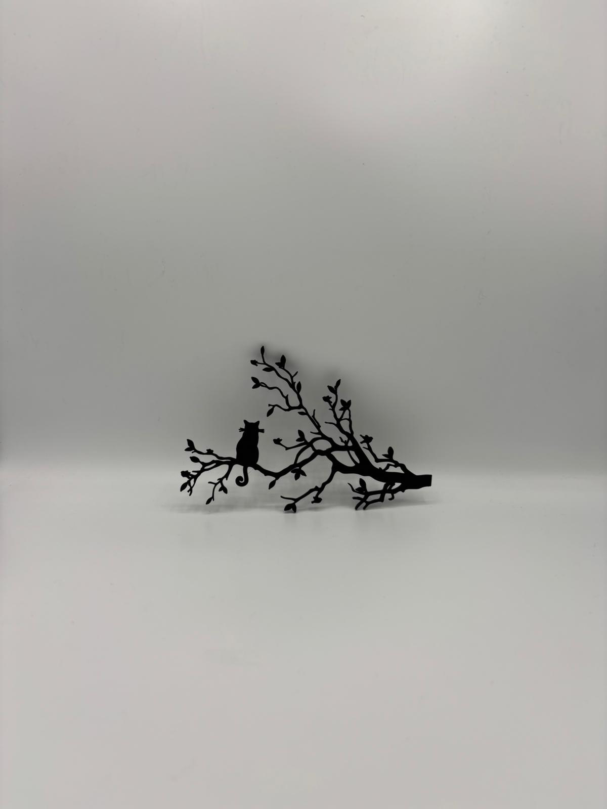 Katze auf Ast Wanddeko aus 3D Druck | Minimalistische Wandkunst
