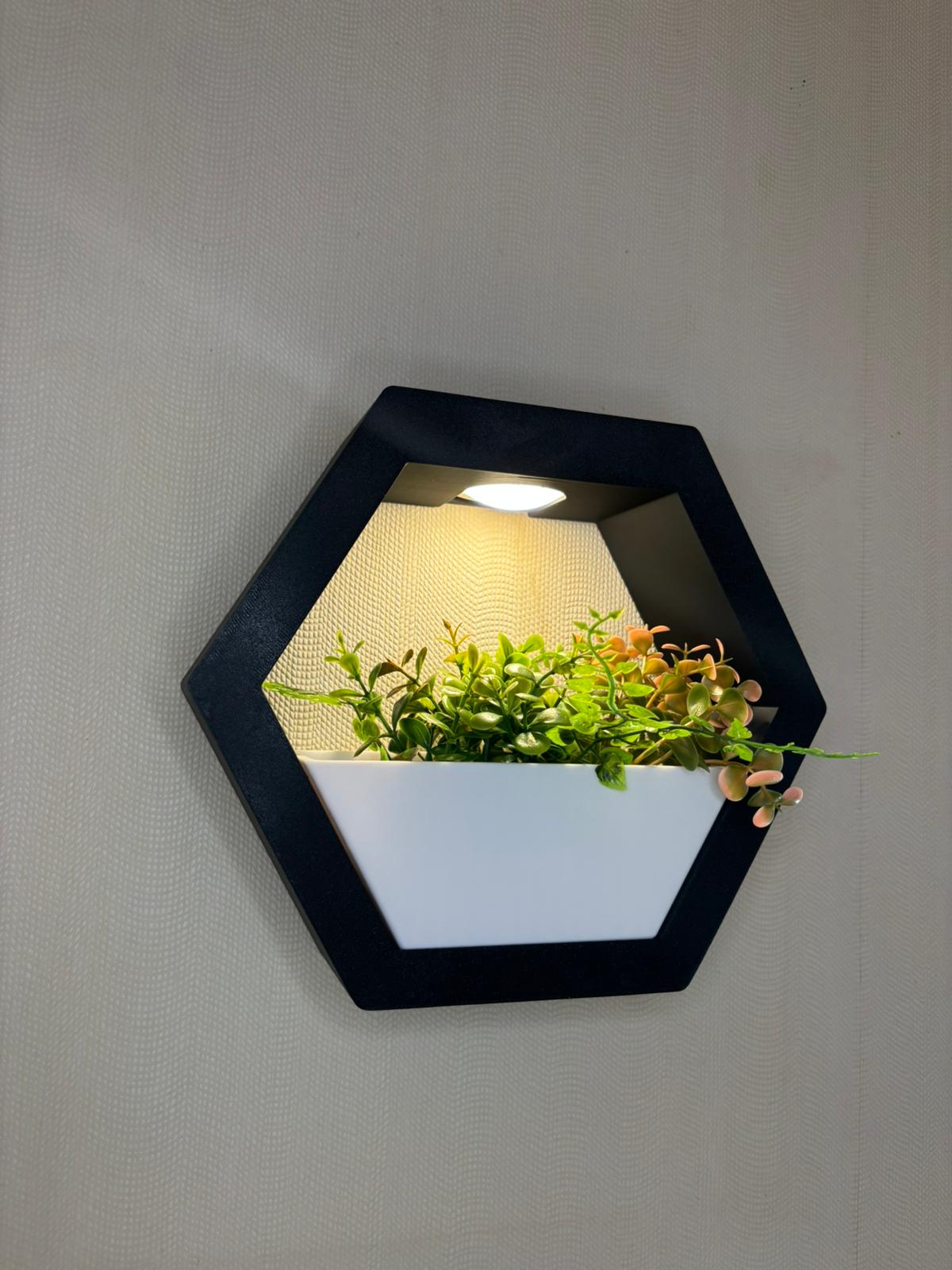 Hexagon Wandpflanztopf mit LED-Beleuchtung – Moderne  Pflanzgefäß