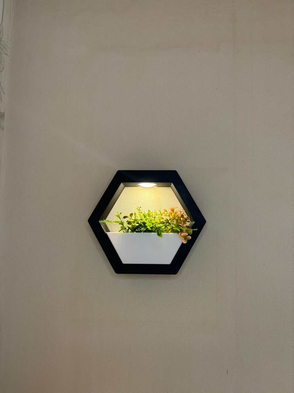 Hexagon Wandpflanztopf mit LED-Beleuchtung – Moderne  Pflanzgefäß