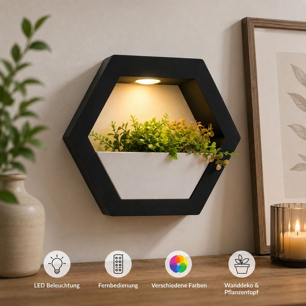 Hexagon Wandpflanztopf mit LED-Beleuchtung – Moderne  Pflanzgefäß