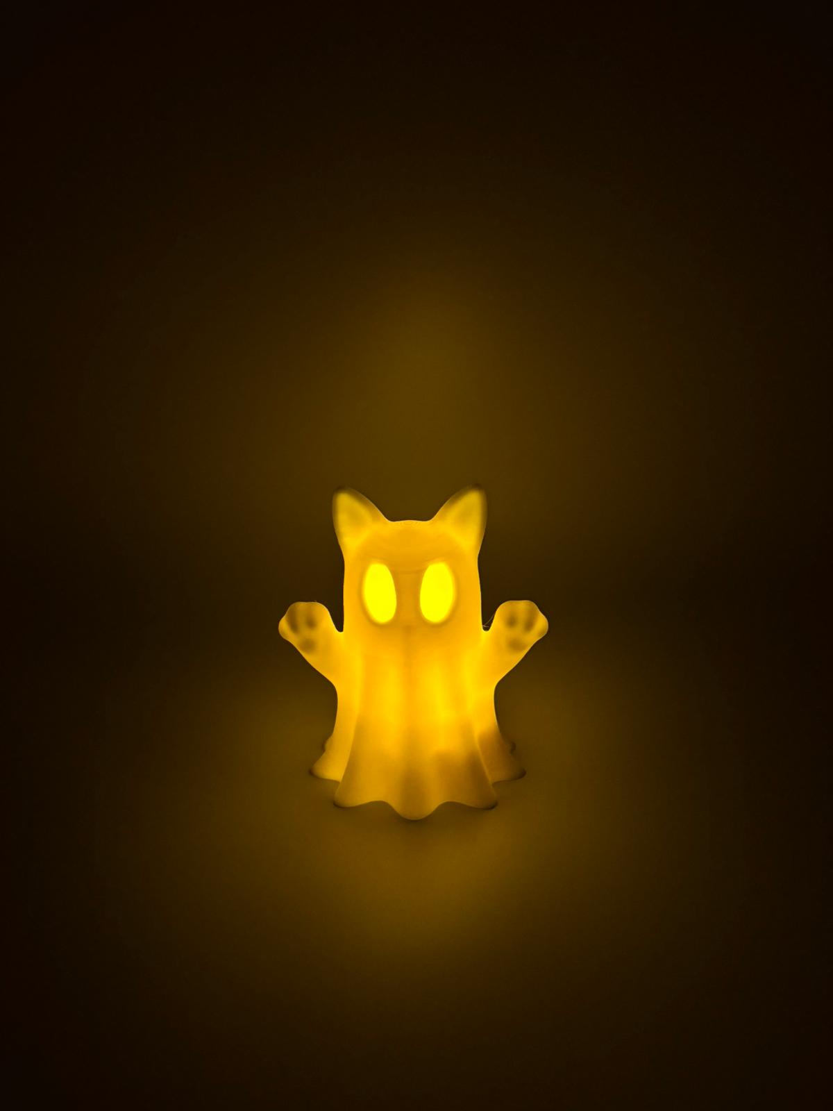 Geisterkatze mit LED-Teelicht 3D Gedruckt